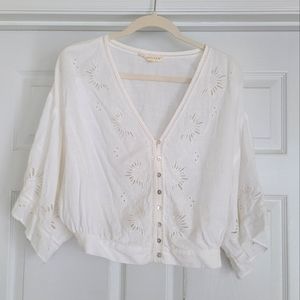 Love Stitch Eyelet Button Down Boho Top Size M